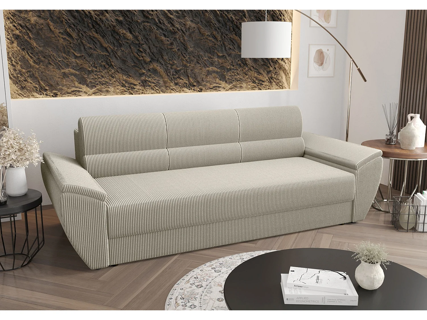 BEDANTE CANAPÉ REBI BIS avec fonction lit POSO 100 Beige avec espace de rangement, coffre de lit, canapé de salon, sofa, canapé-lit, canapé avec coffre