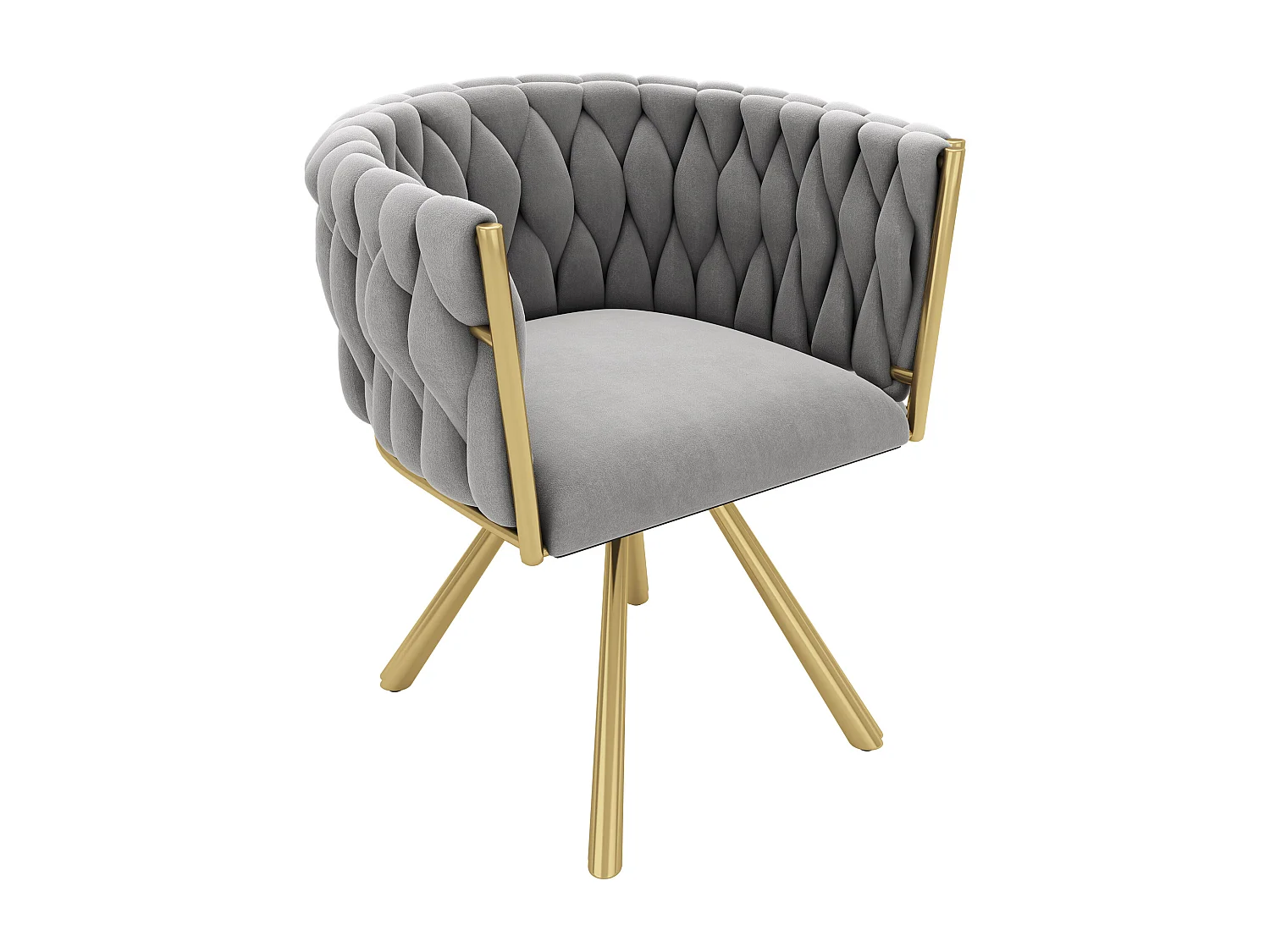 Lot de 4 chaises pivotantes avec accoudoirs en velours gris et métal doré