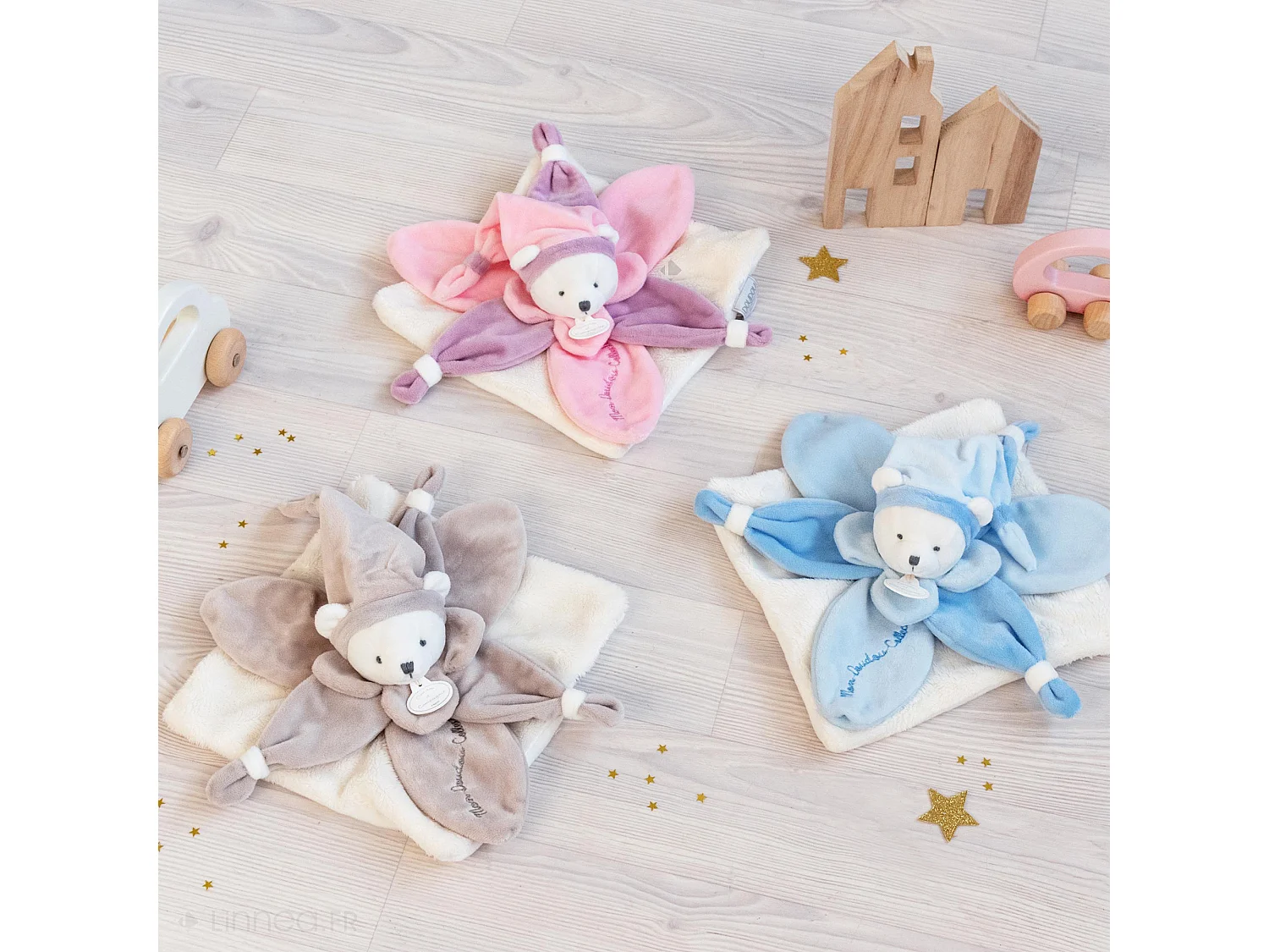 Doudou ours 24 cm en 100 % polyester collection COLLECTOR bleu