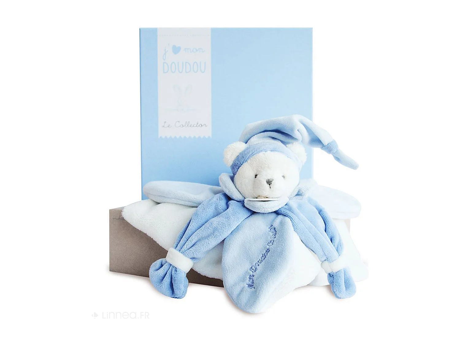 Doudou ours 24 cm en 100 % polyester collection COLLECTOR bleu