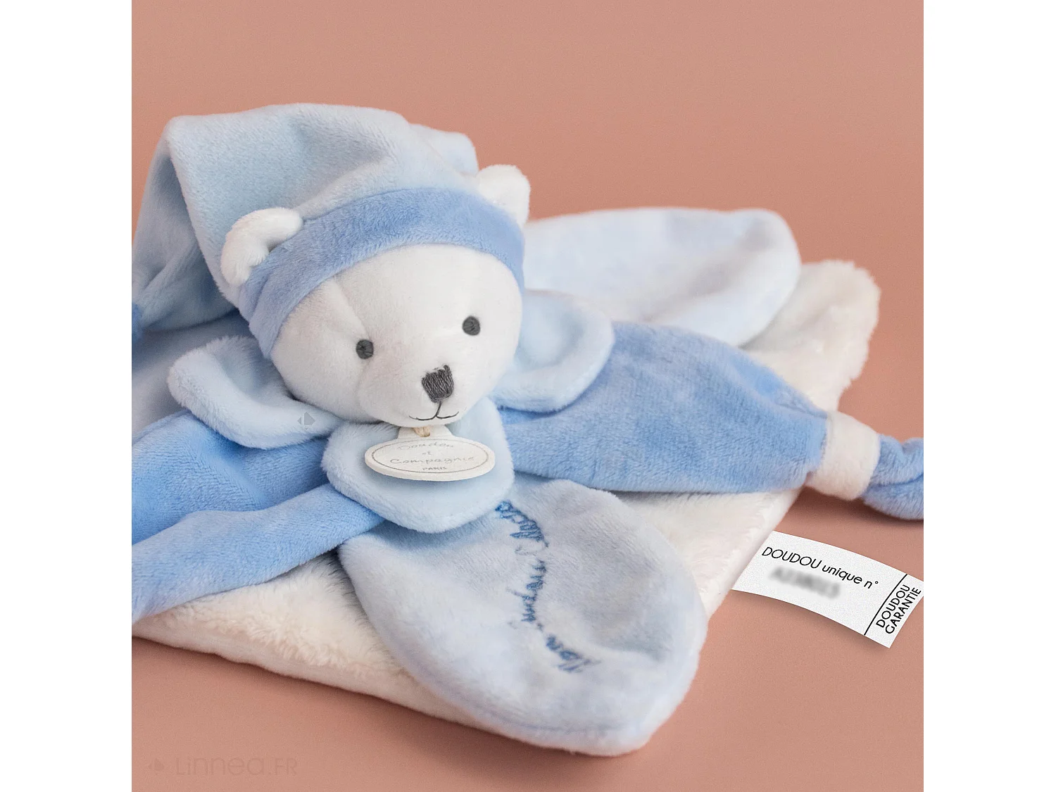 Doudou ours 24 cm en 100 % polyester collection COLLECTOR bleu