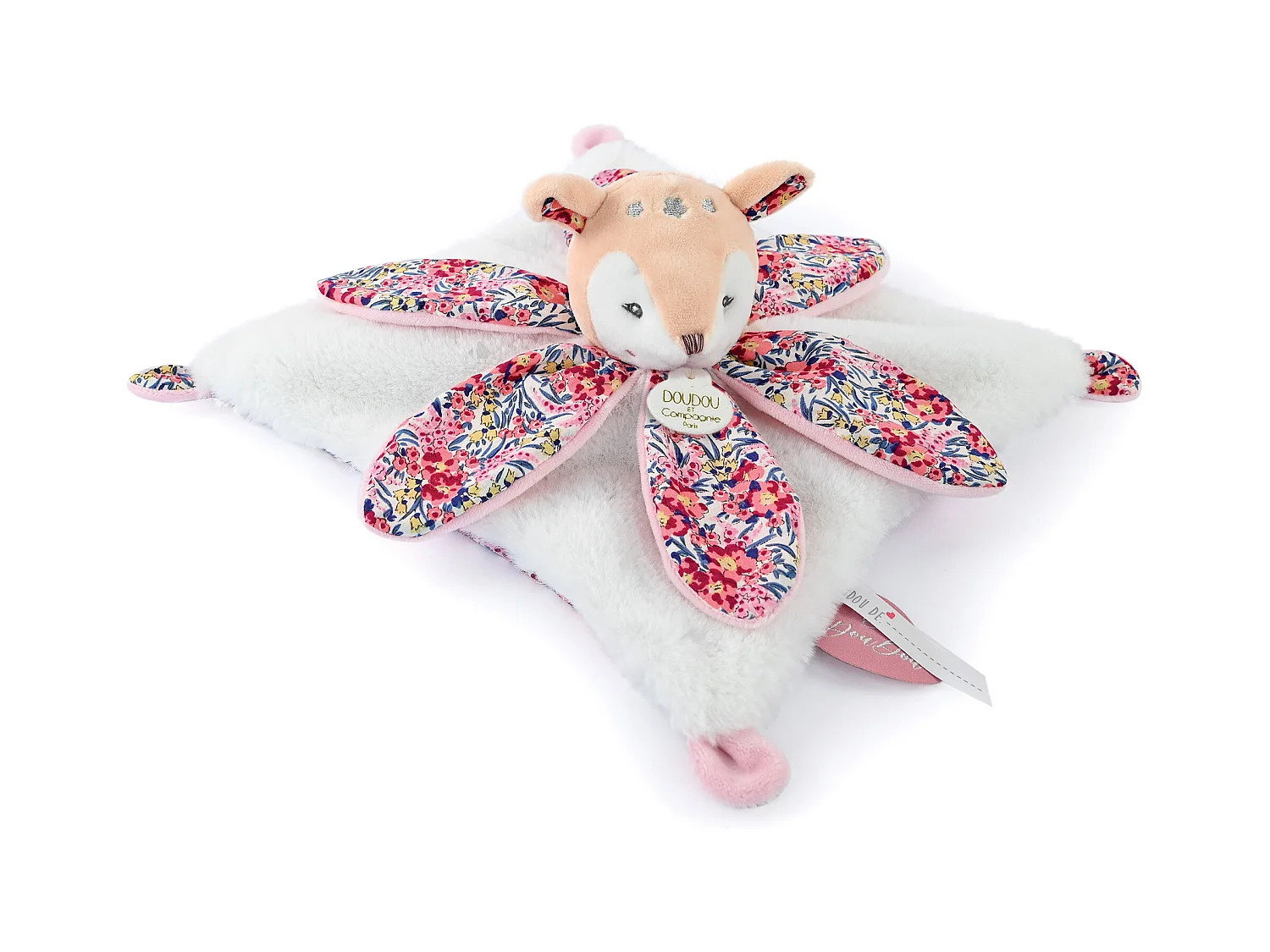 Doudou pétale 27 cm polyester BOH'AIME faon rose multicolore