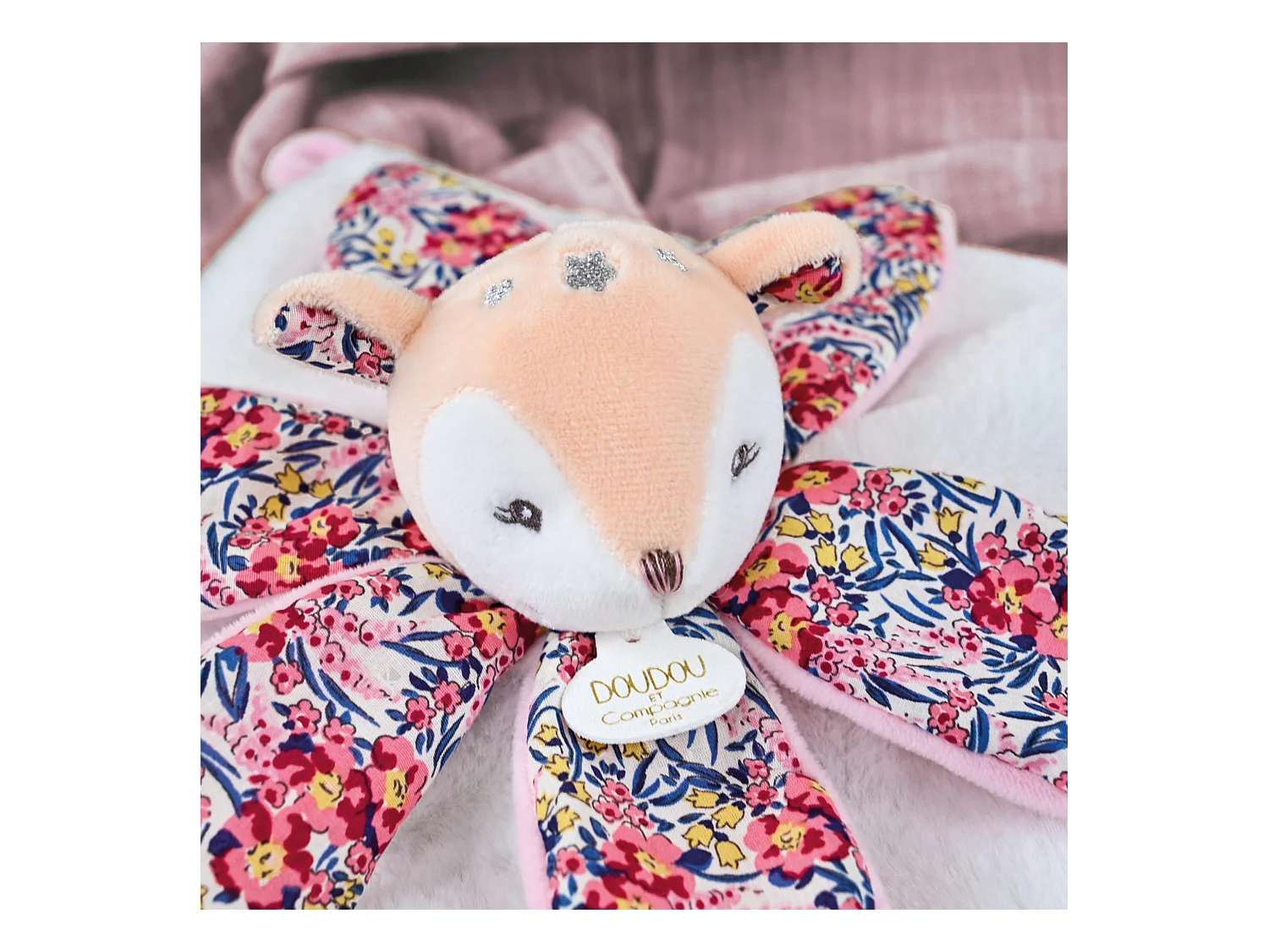 Doudou pétale 27 cm polyester BOH'AIME faon rose multicolore