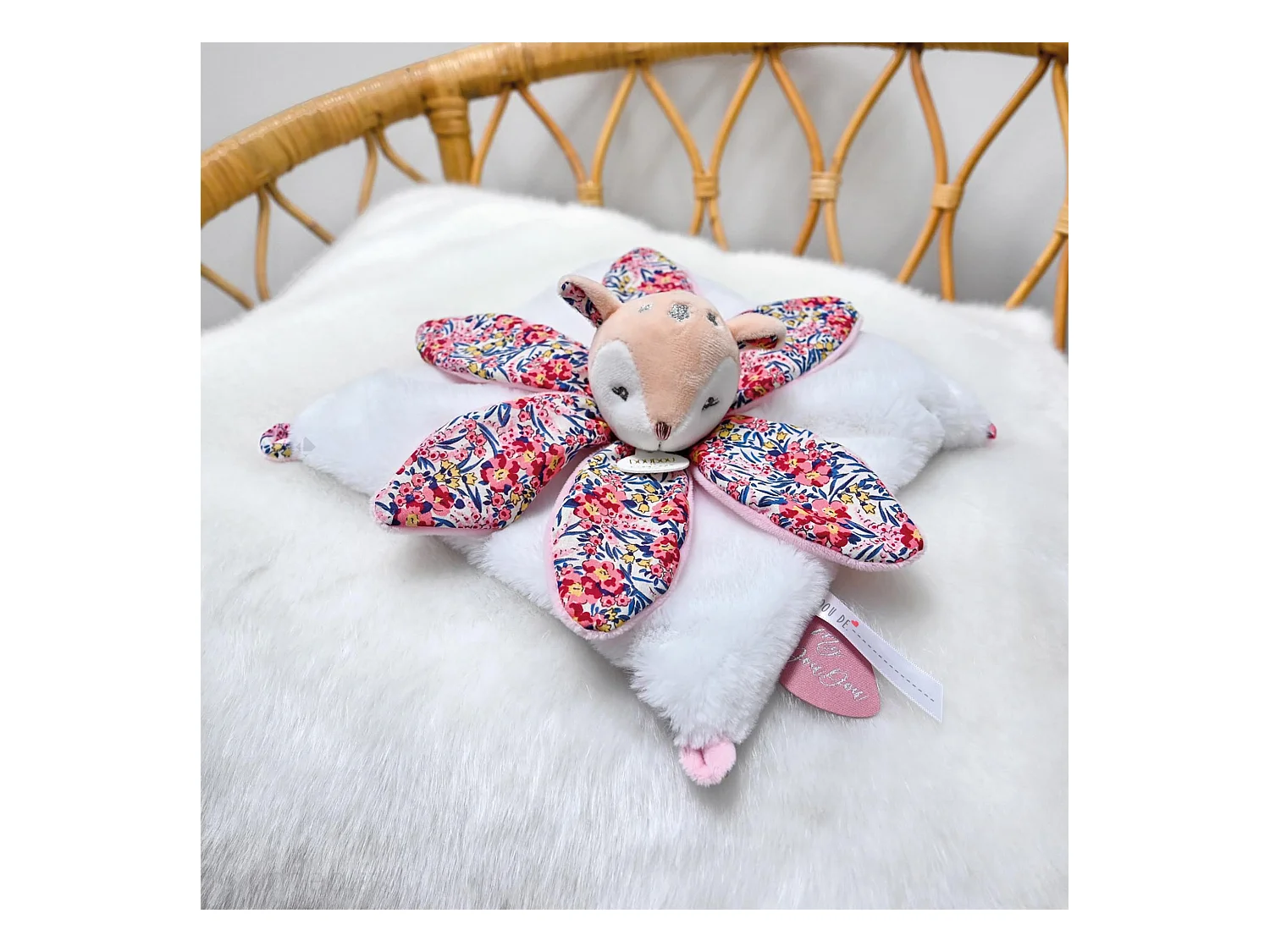 Doudou pétale 27 cm polyester BOH'AIME faon rose multicolore