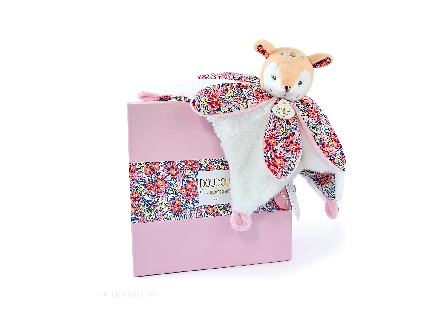 Doudou pétale 27 cm polyester BOH'AIME faon rose multicolore