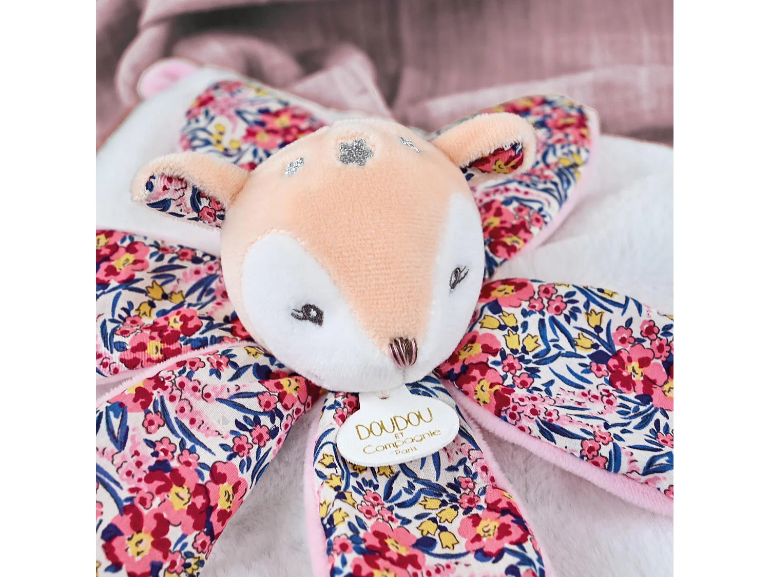 Doudou pétale 27 cm polyester BOH'AIME faon rose multicolore