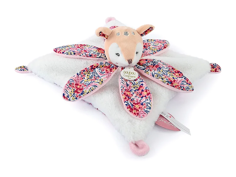Doudou pétale 27 cm polyester BOH'AIME faon rose multicolore