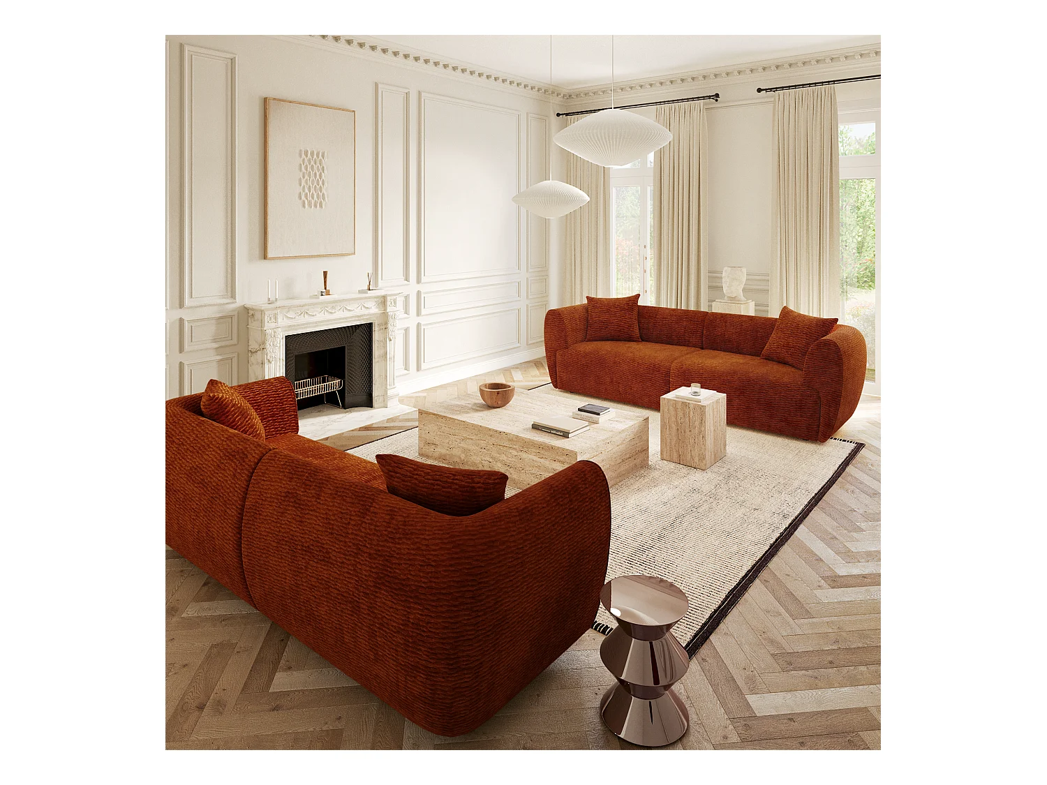 Canapé 4 places velours texturé terracotta CÔME