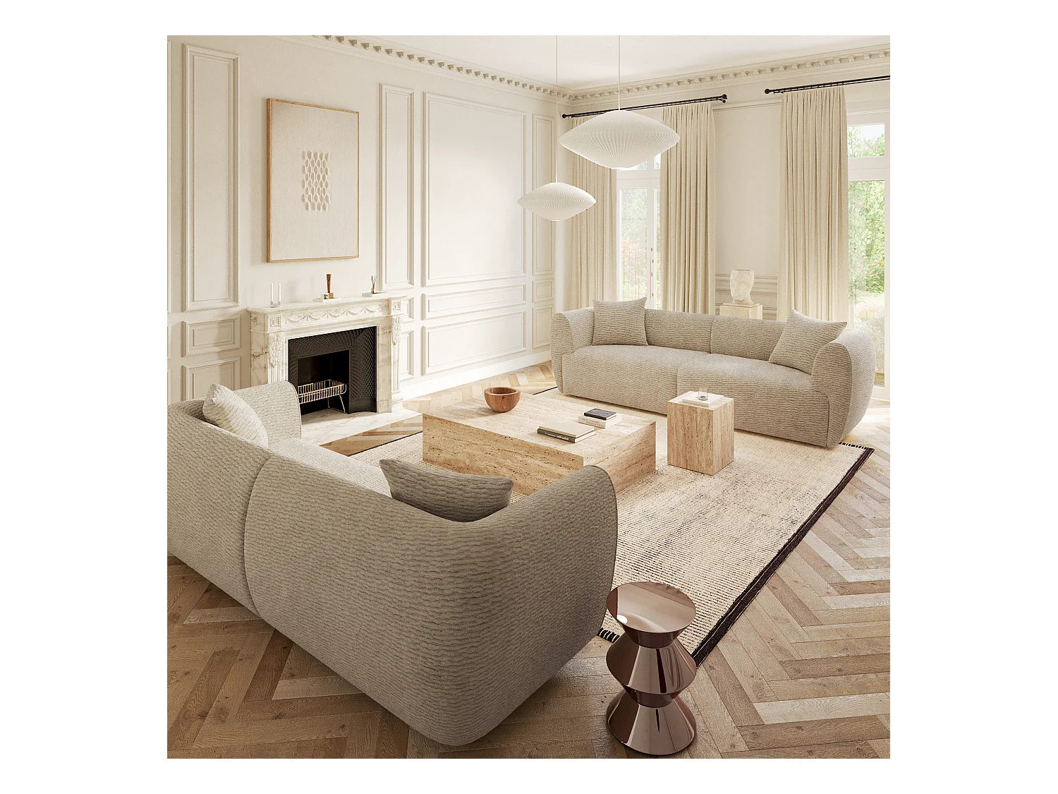 Canapé 4 places velours texturé beige CÔME