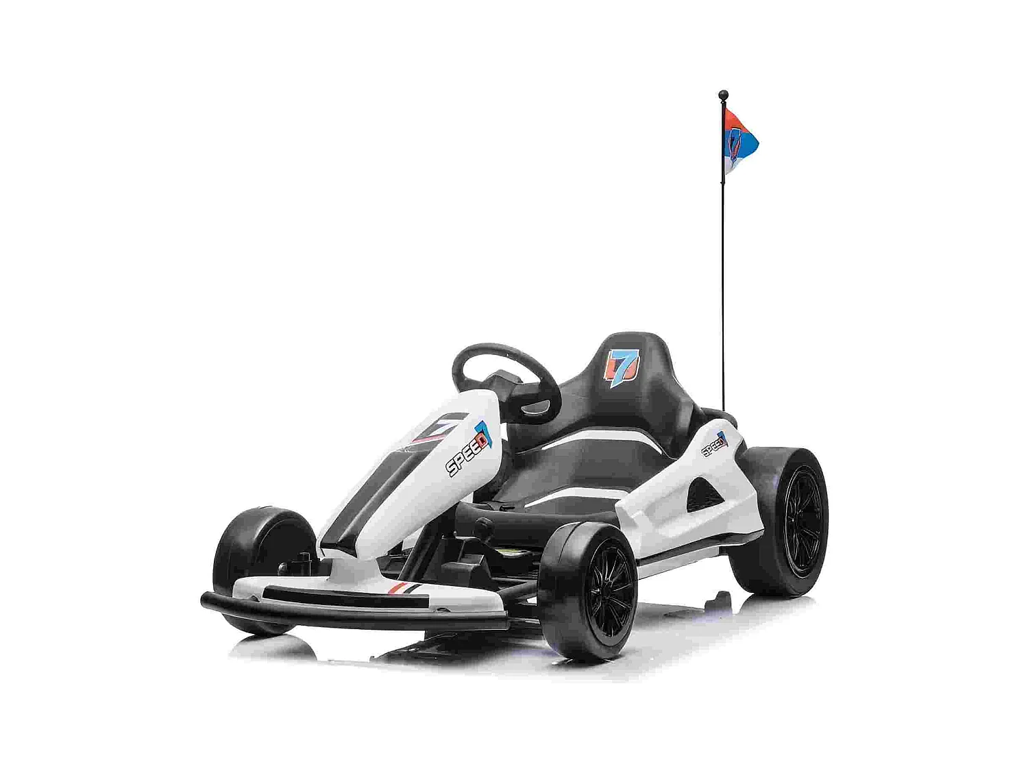 HOMEMiYN 24V 13 km/u elektrische driftkart met zachte start, muziek, claxon, veiligheidsgordel voor kinderen van 8-12 jaar (wit).