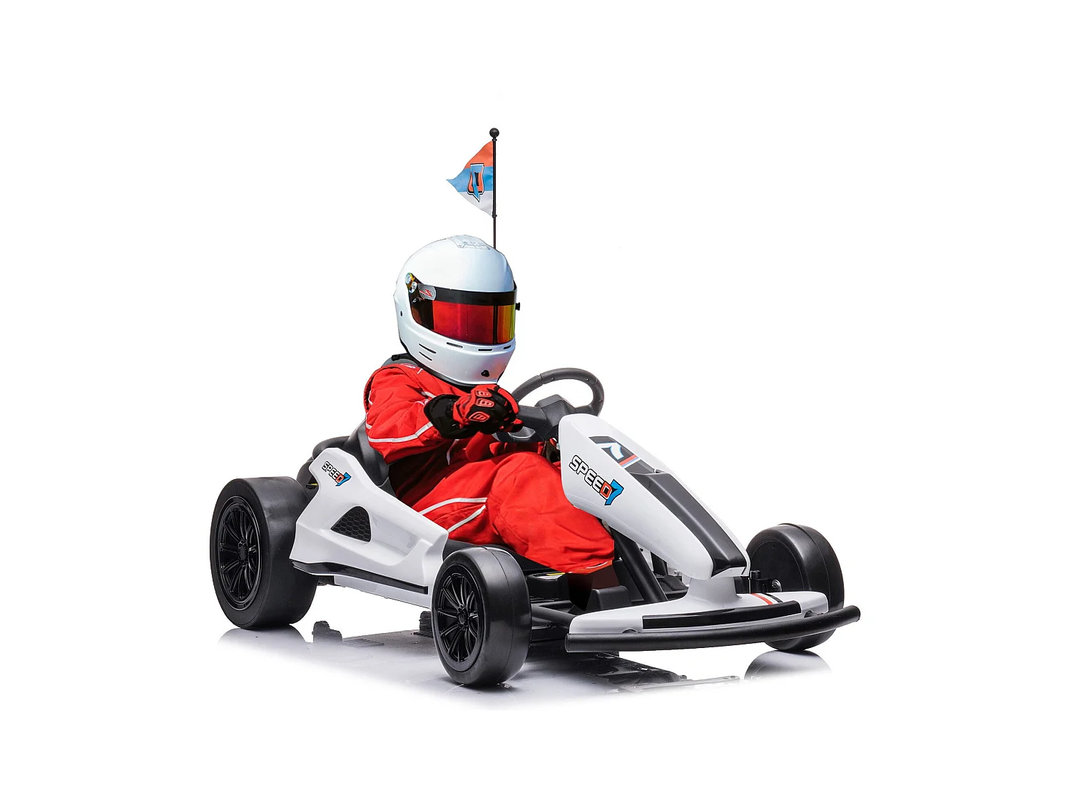 HOMEMiYN 24V 13 km/u elektrische driftkart met zachte start, muziek, claxon, veiligheidsgordel voor kinderen van 8-12 jaar (wit).