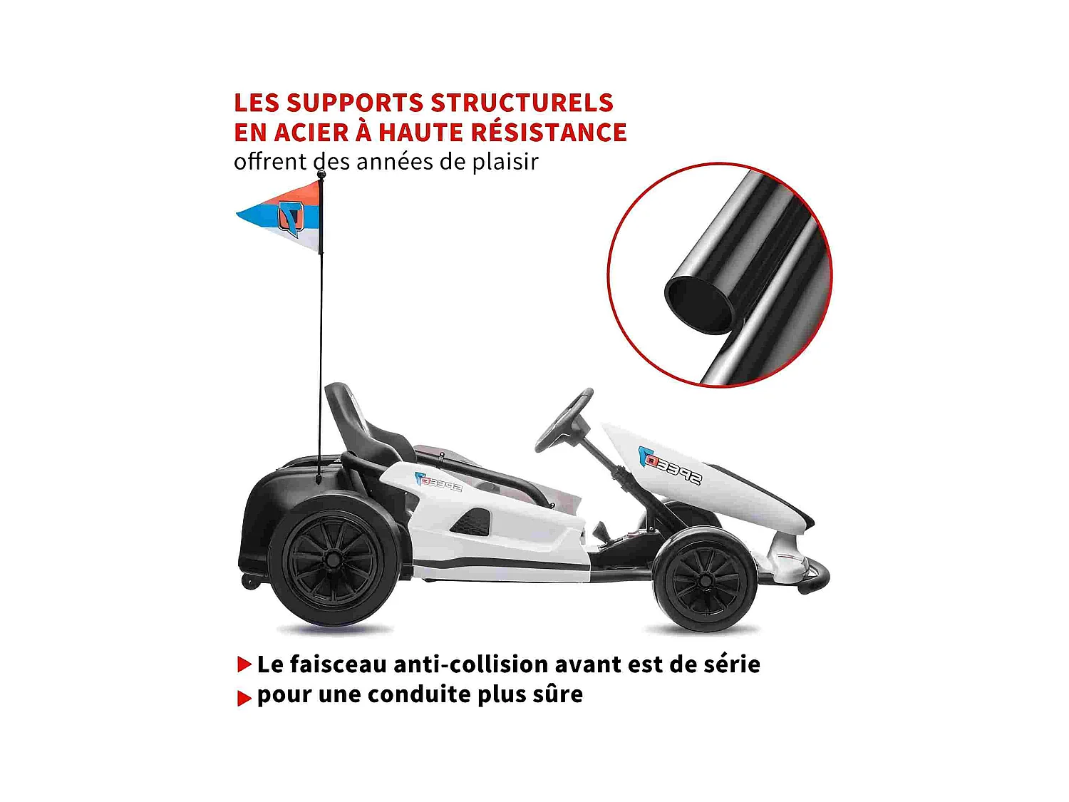 HOMEMiYN 24V 13 km/u elektrische driftkart met zachte start, muziek, claxon, veiligheidsgordel voor kinderen van 8-12 jaar (wit).