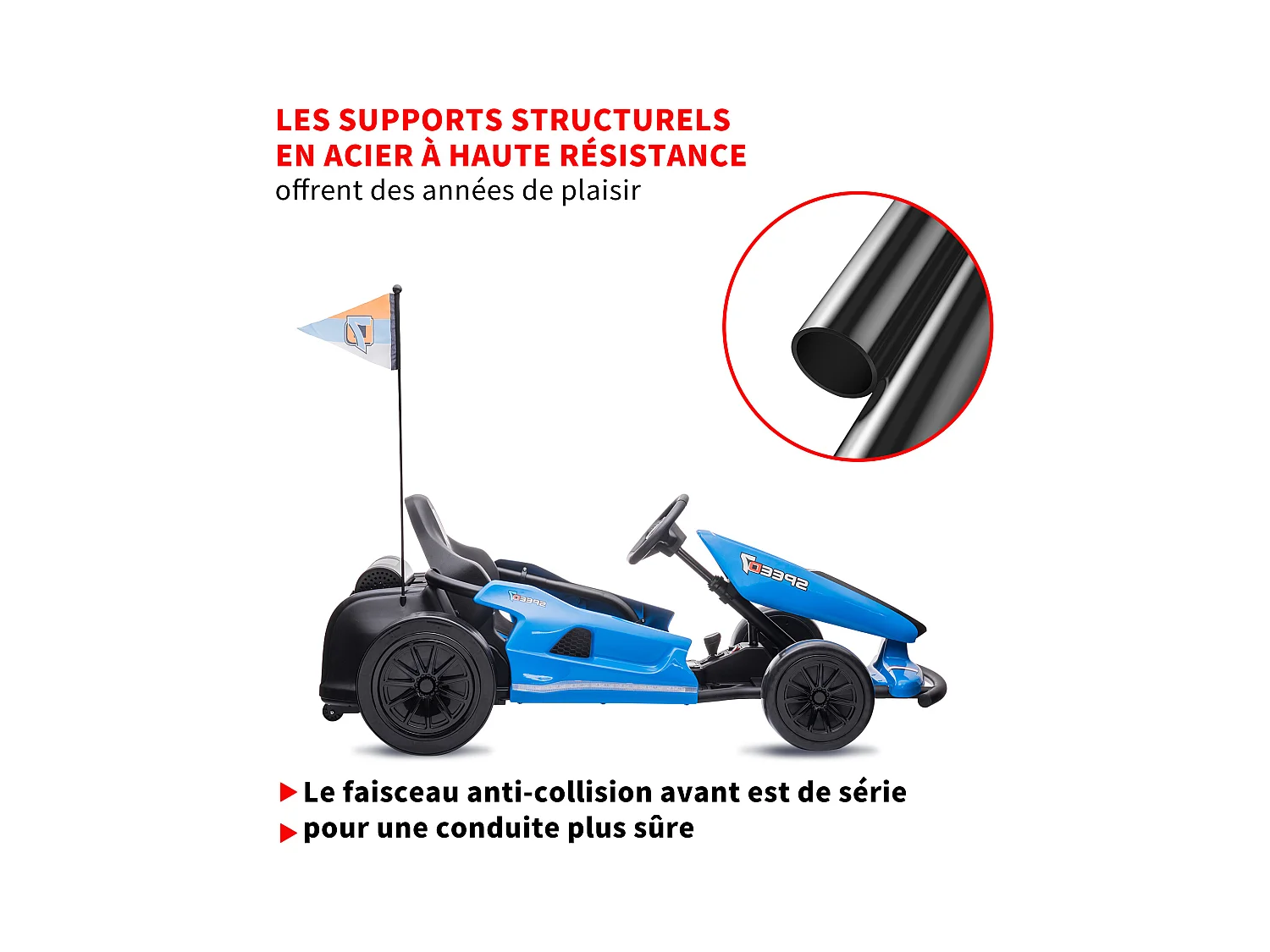 HOMEMiYN 24V 13 km/u elektrische driftkart met zachte start, muziek, claxon, veiligheidsgordel voor kinderen van 8-12 jaar (wit).