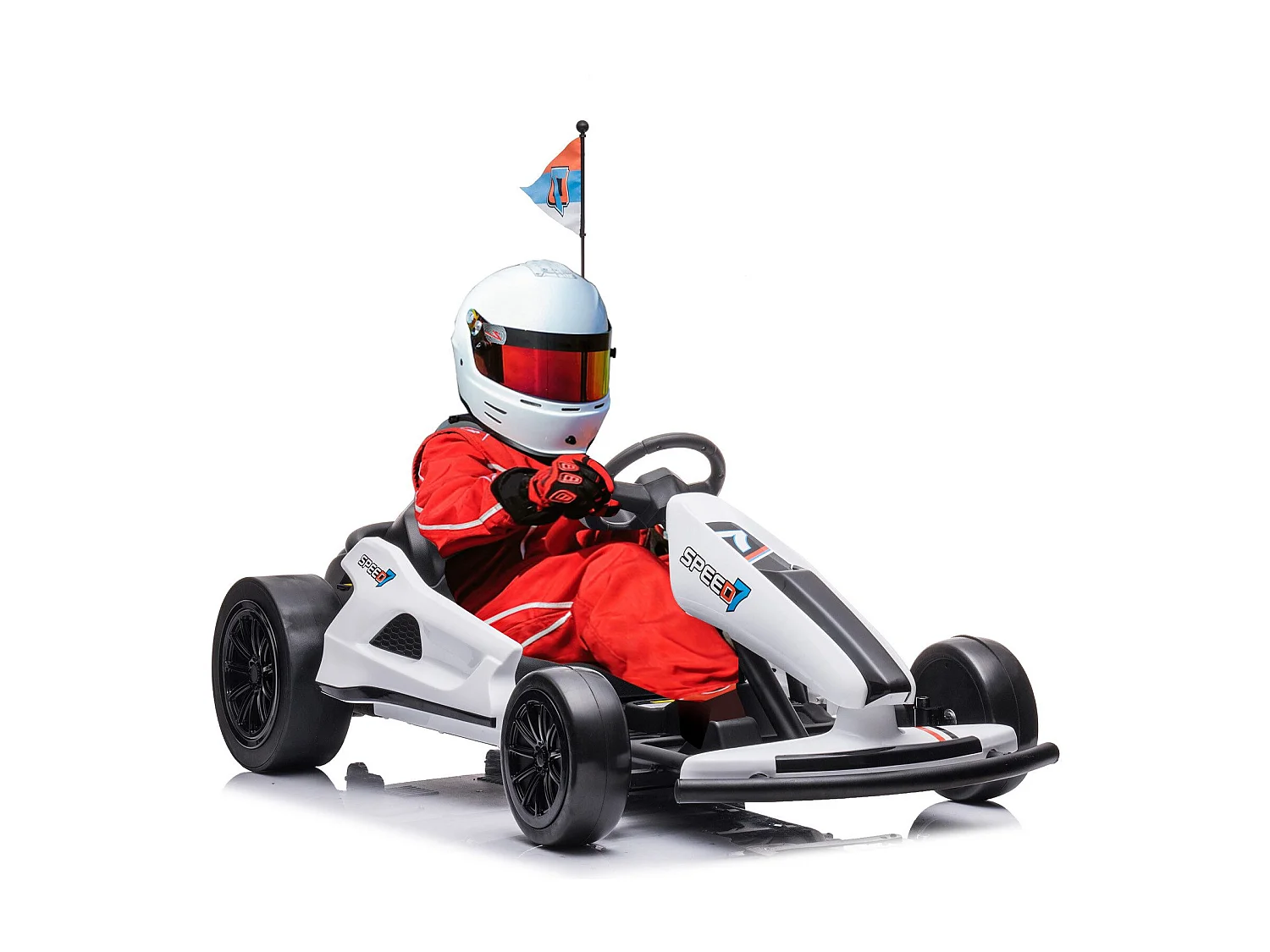 HOMEMiYN Kart eléctrico de deriva de 24 V y 13 km/h con arranque suave, música, bocina y cinturón de seguridad para niños de 8 a 12 años (blanco).