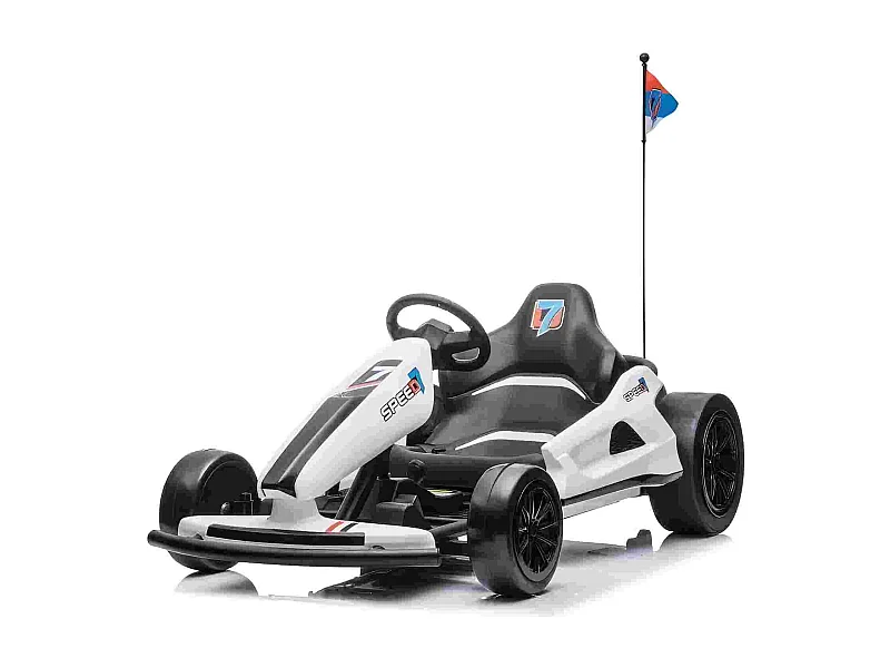 HOMEMiYN 24V 13 km/u elektrische driftkart met zachte start, muziek, claxon, veiligheidsgordel voor kinderen van 8-12 jaar (wit).