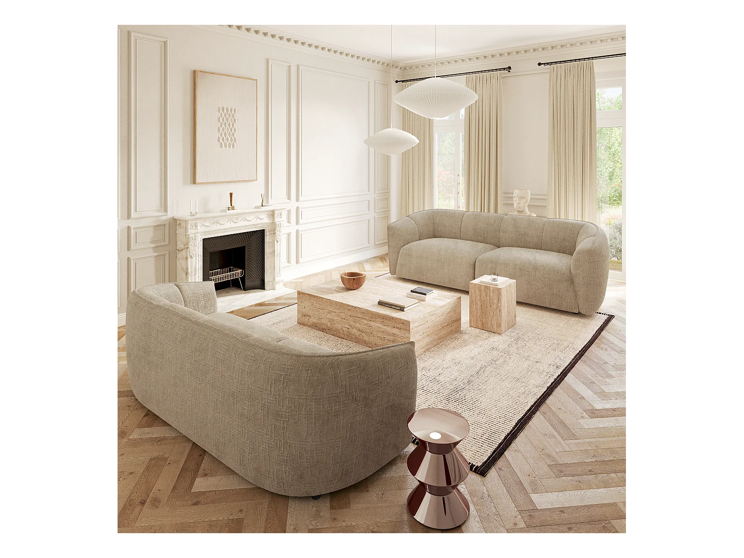 Canapé 4 places velours tramé taupe NAMI