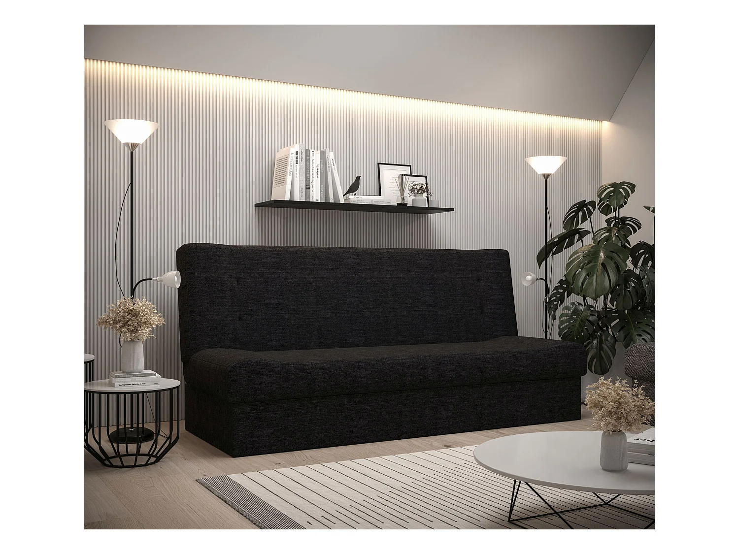 BEDANTE SOFA LAWA avec fonction lit KORNET 10 Noir canapé avec espace de rangement canapé de salon canapé convertible canapé avec coffre canapé avec fonction lit