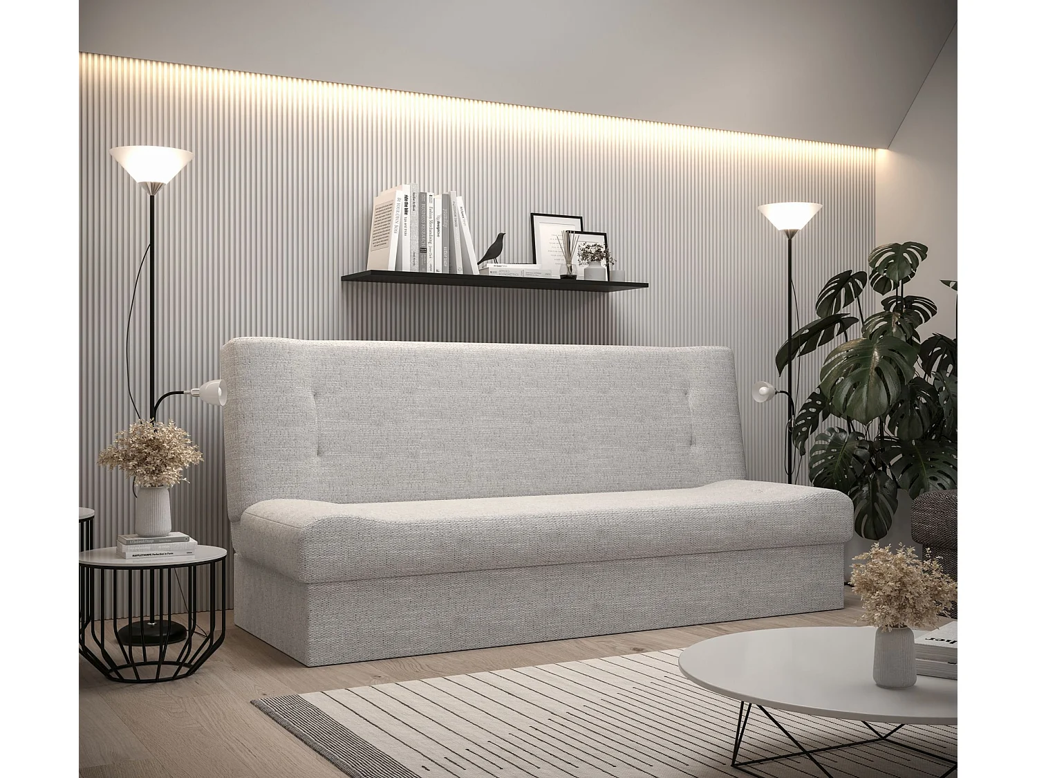 BEDANTE SOFA LAWA avec fonction lit KORNET 18 Gris clair canapé avec espace de rangement