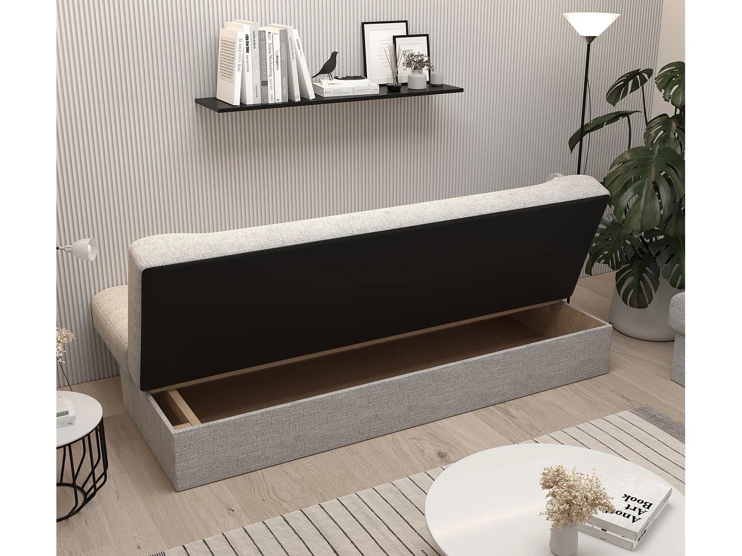 BEDANTE SOFA LAWA avec fonction lit KORNET 18 Gris clair canapé avec espace de rangement