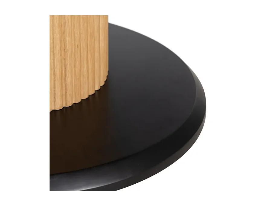 Table à manger ovale 180 cm blanc céramique style marbre et pied rainuré bois VINTAGE