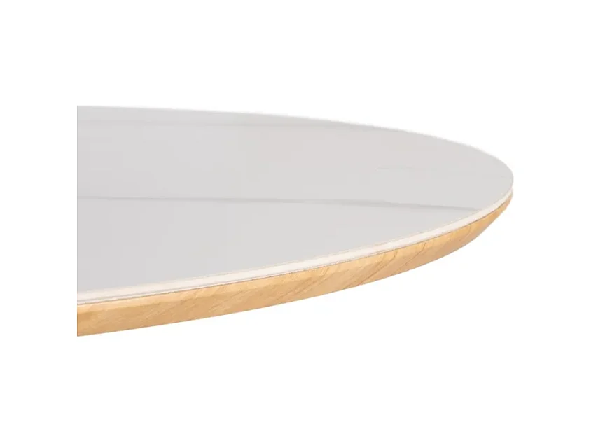 Table à manger ovale 180 cm blanc céramique style marbre et pied rainuré bois VINTAGE