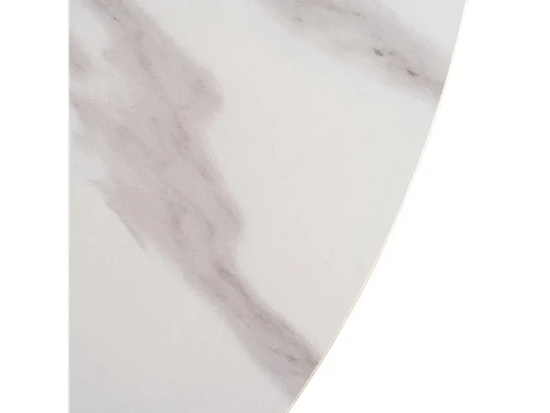 Table à manger ovale 180 cm blanc céramique style marbre et pied rainuré bois VINTAGE