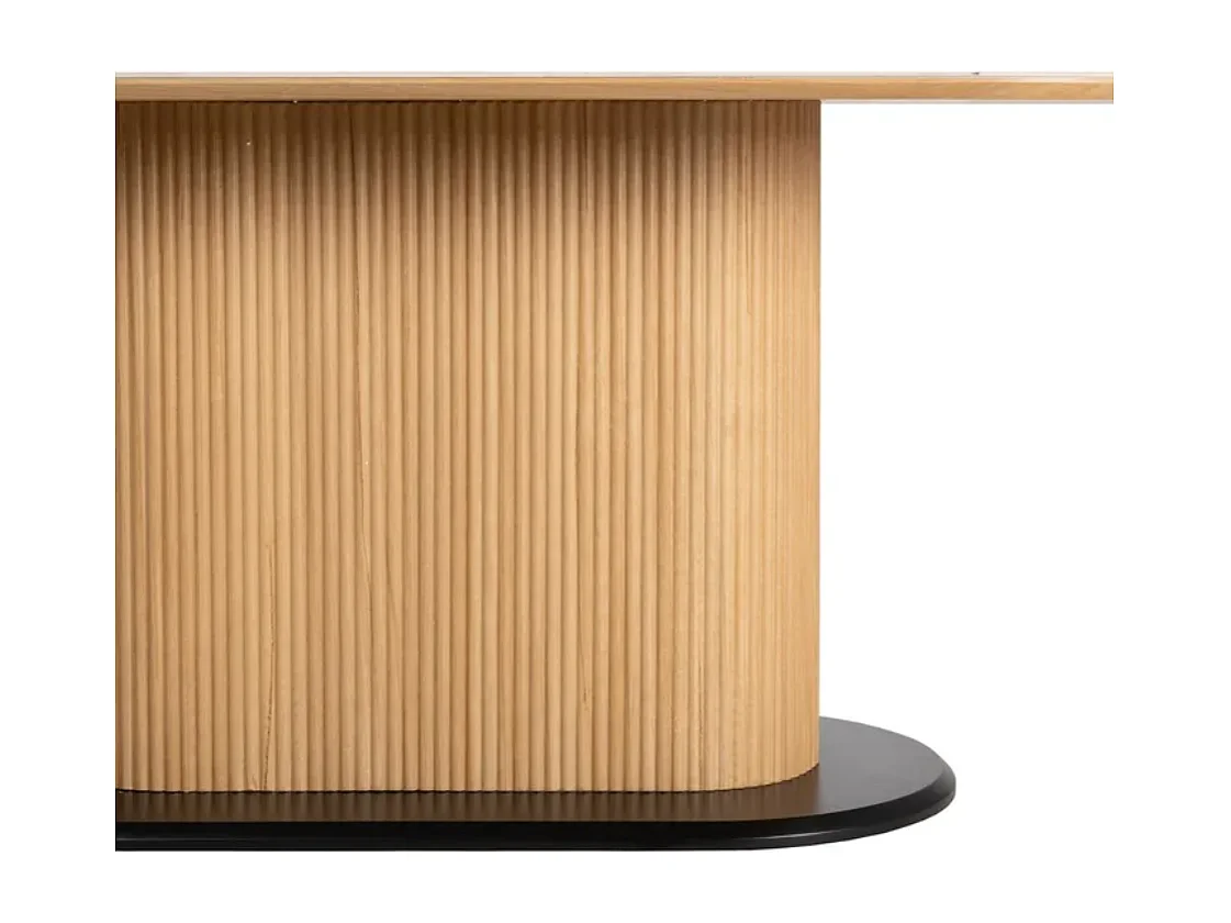 Table à manger ovale 180 cm blanc céramique style marbre et pied rainuré bois VINTAGE