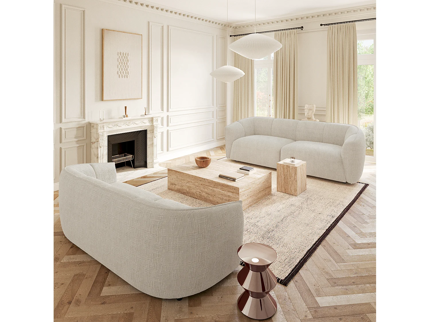 Canapé 4 places velours tramé crème NAMI