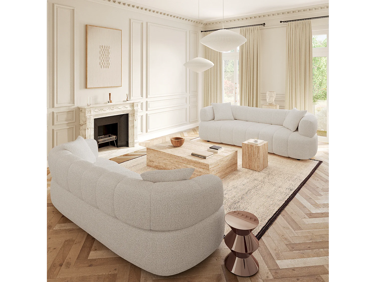 Canapé 4 places tissu bouclette crème CALVI