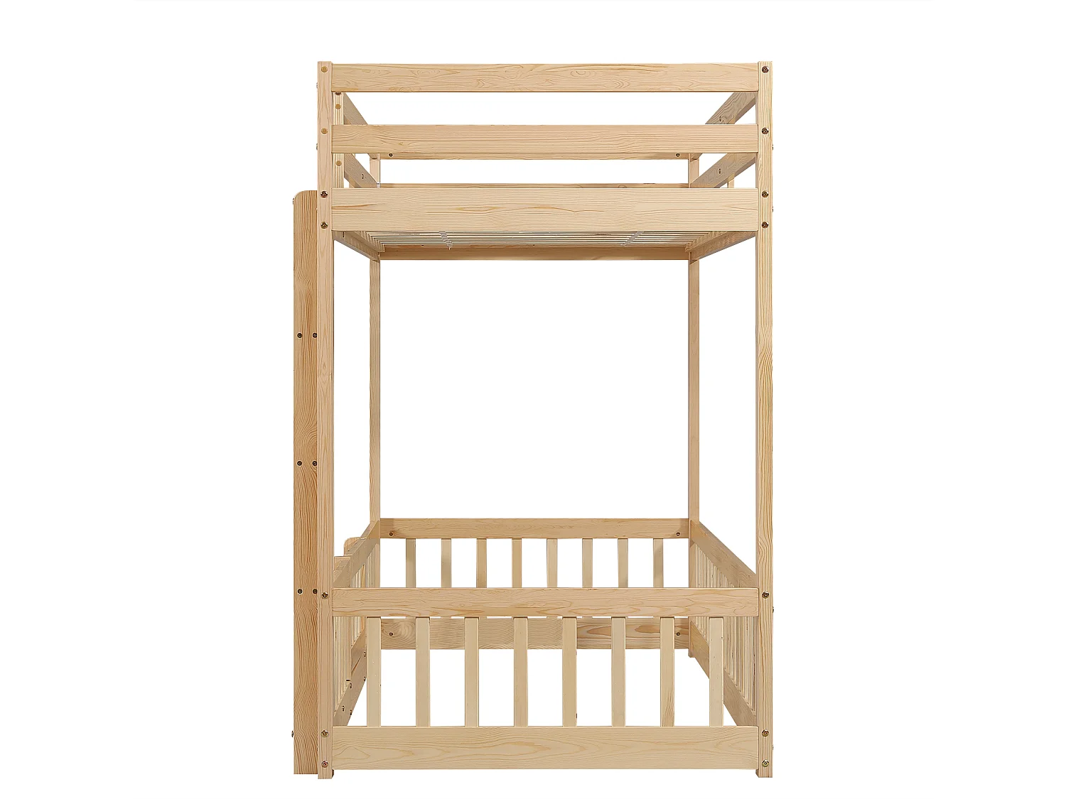 Litera infantil en color natural claro de 90x200cm con escalera en ángulo recto, barandilla, madera de pino + LVL (sin colchón)