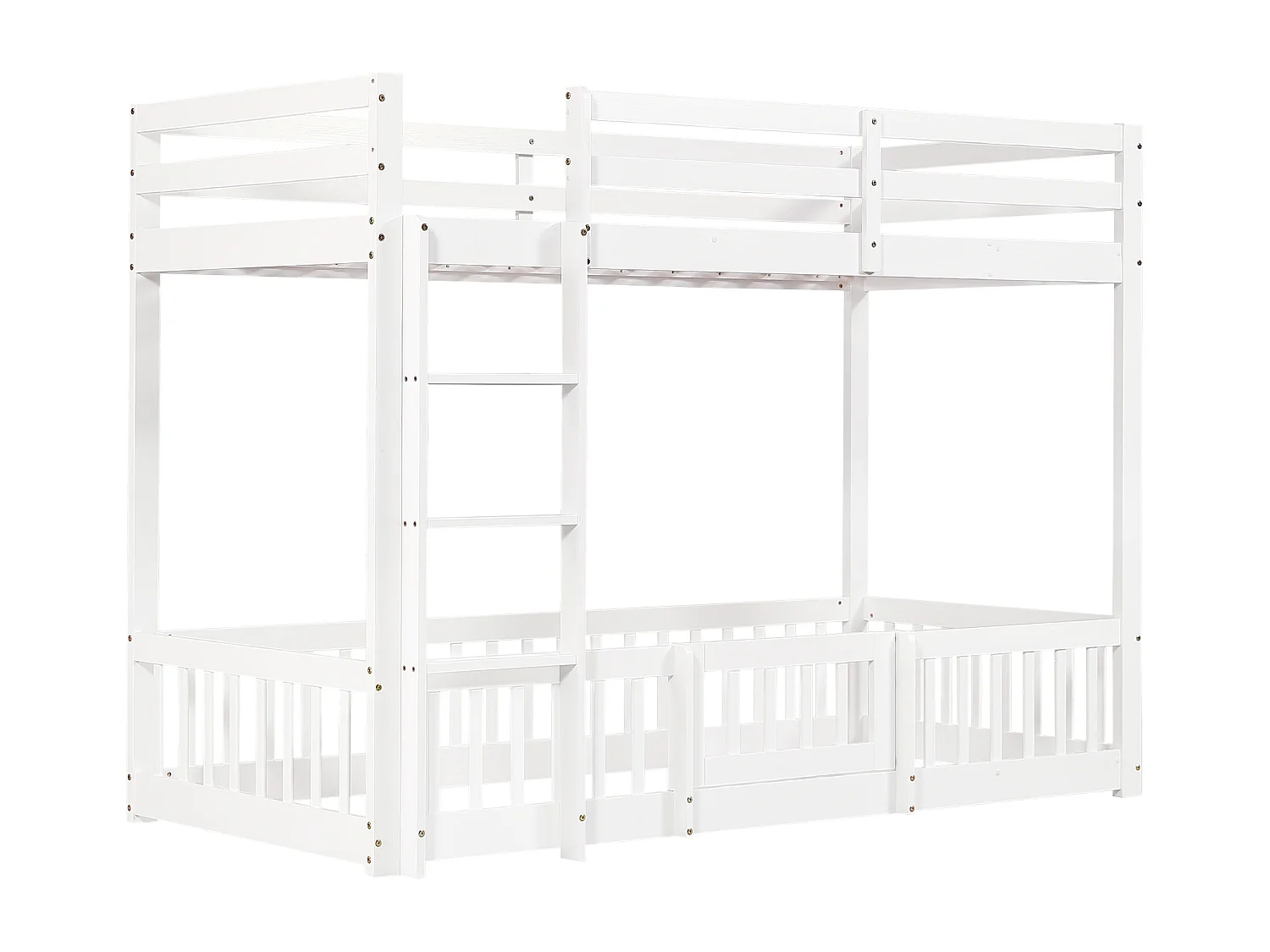 Litera infantil blanca de 90x200cm con escalera en ángulo recto, barandilla, madera de pino + LVL (sin colchón)