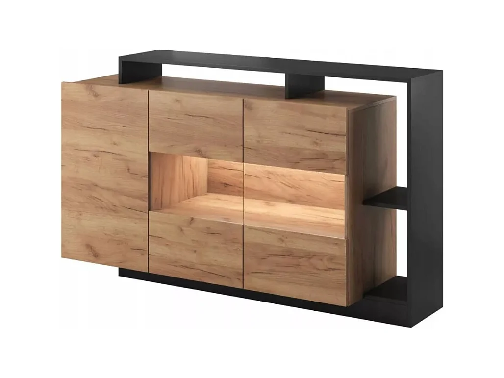 Sideboard Alva/LED/Drehtüren/Braun&Schwarz