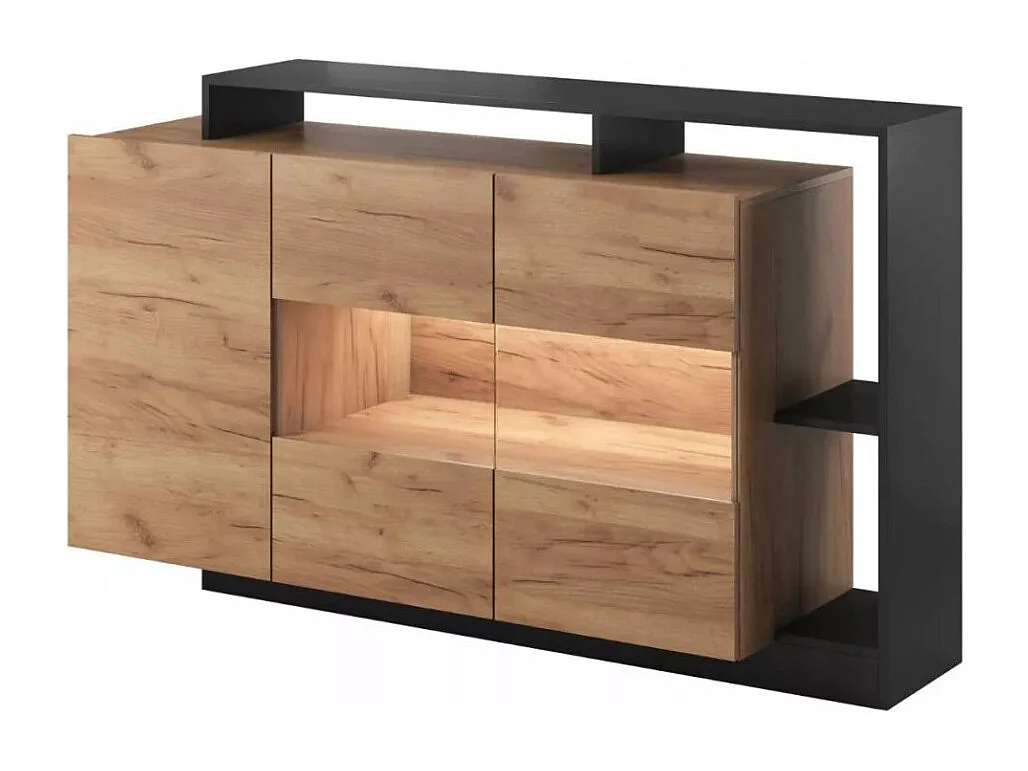 Sideboard Alva/LED/Drehtüren/Braun&Schwarz