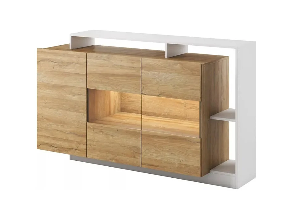 Sideboard Alva/LED/Drehtüren/Braun&Weiss