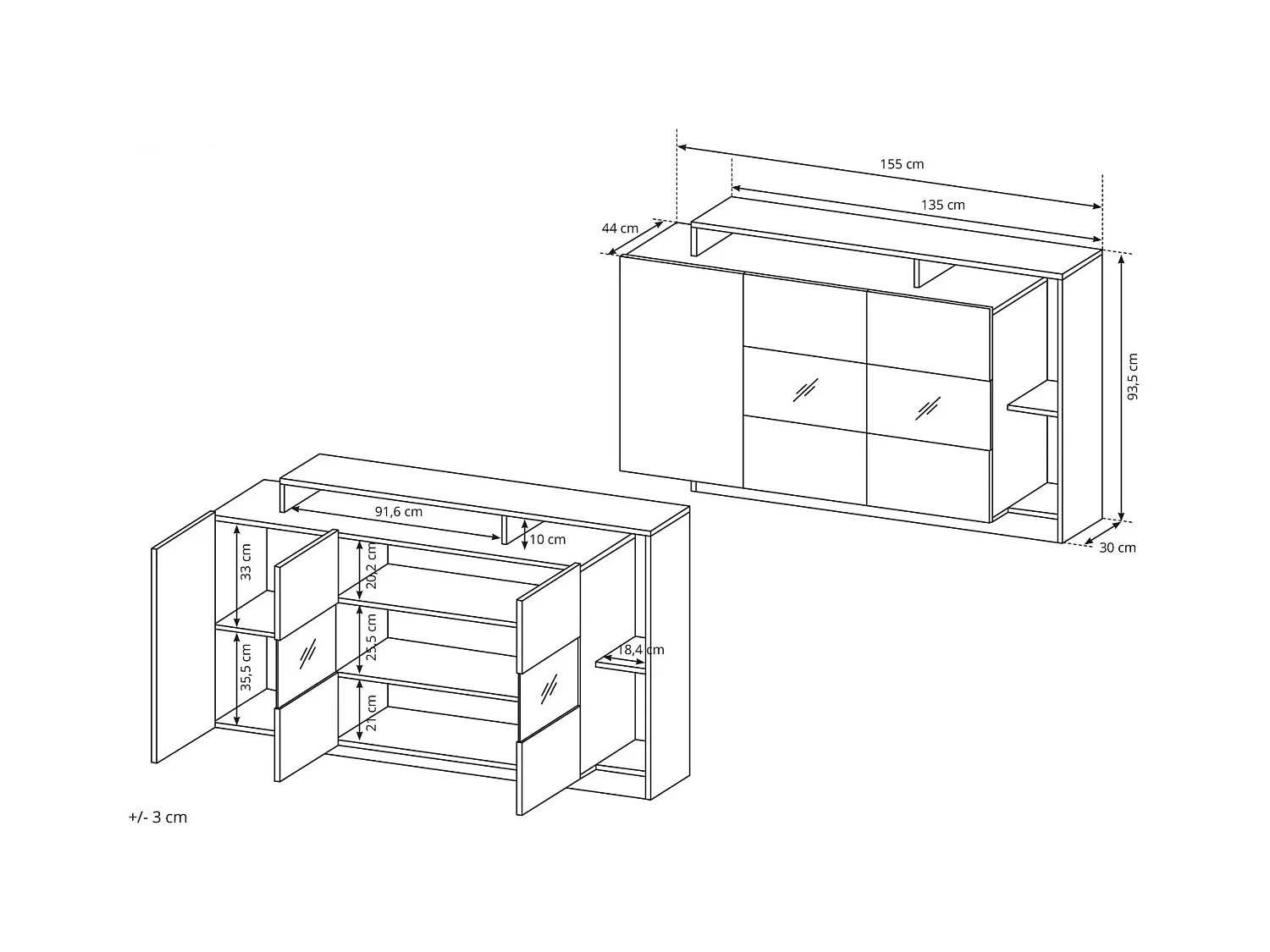 Sideboard Alva/LED/Drehtüren/Braun&Weiss