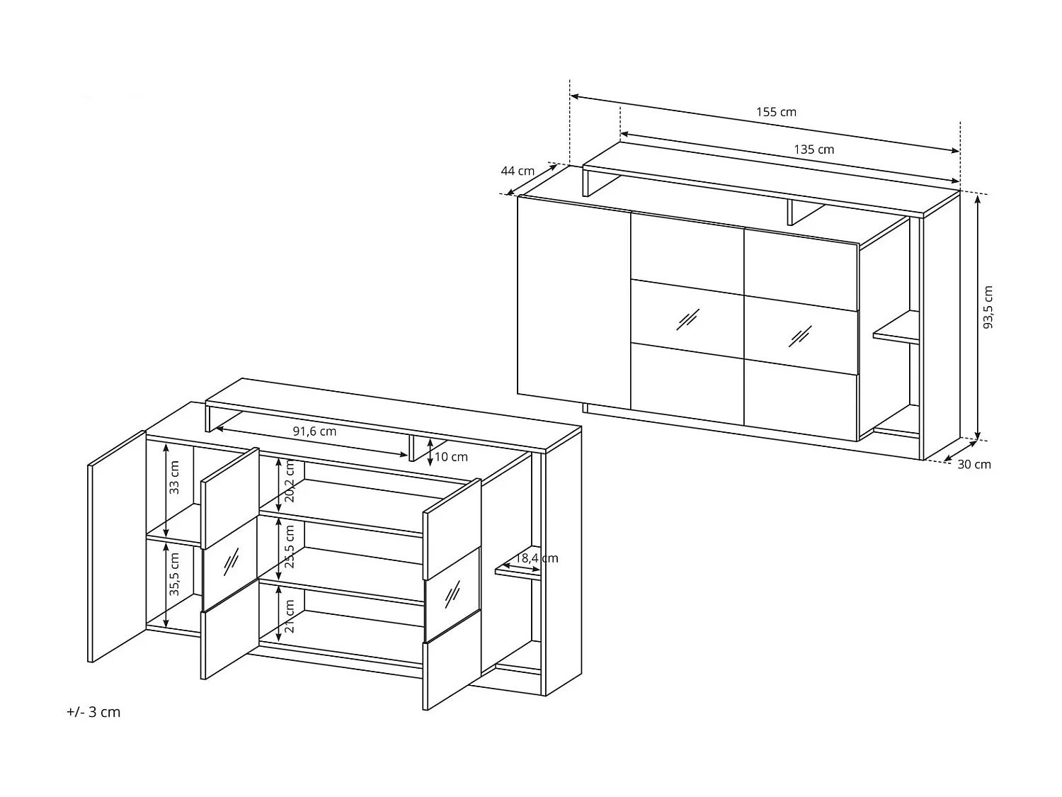 Sideboard Alva/LED/Drehtüren/Braun&Weiss