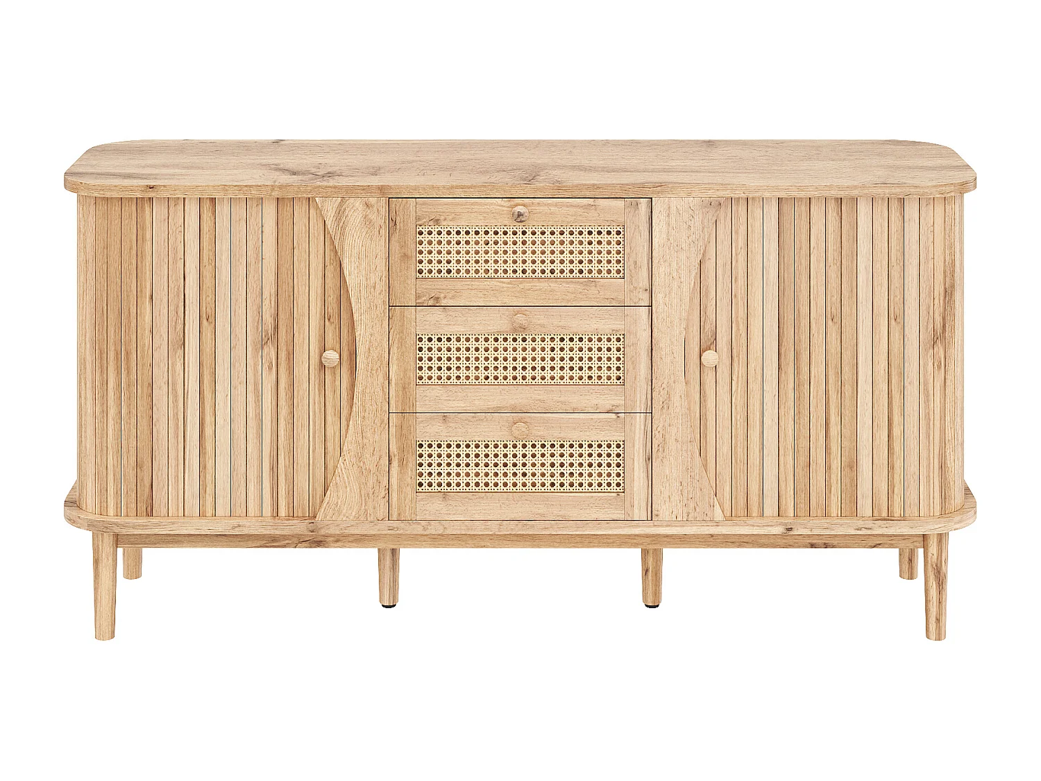 Dressoir met rond designblad 140,5 x 76 x 40 met 3 laden 2 deuren Combineert rustiek en elegantie