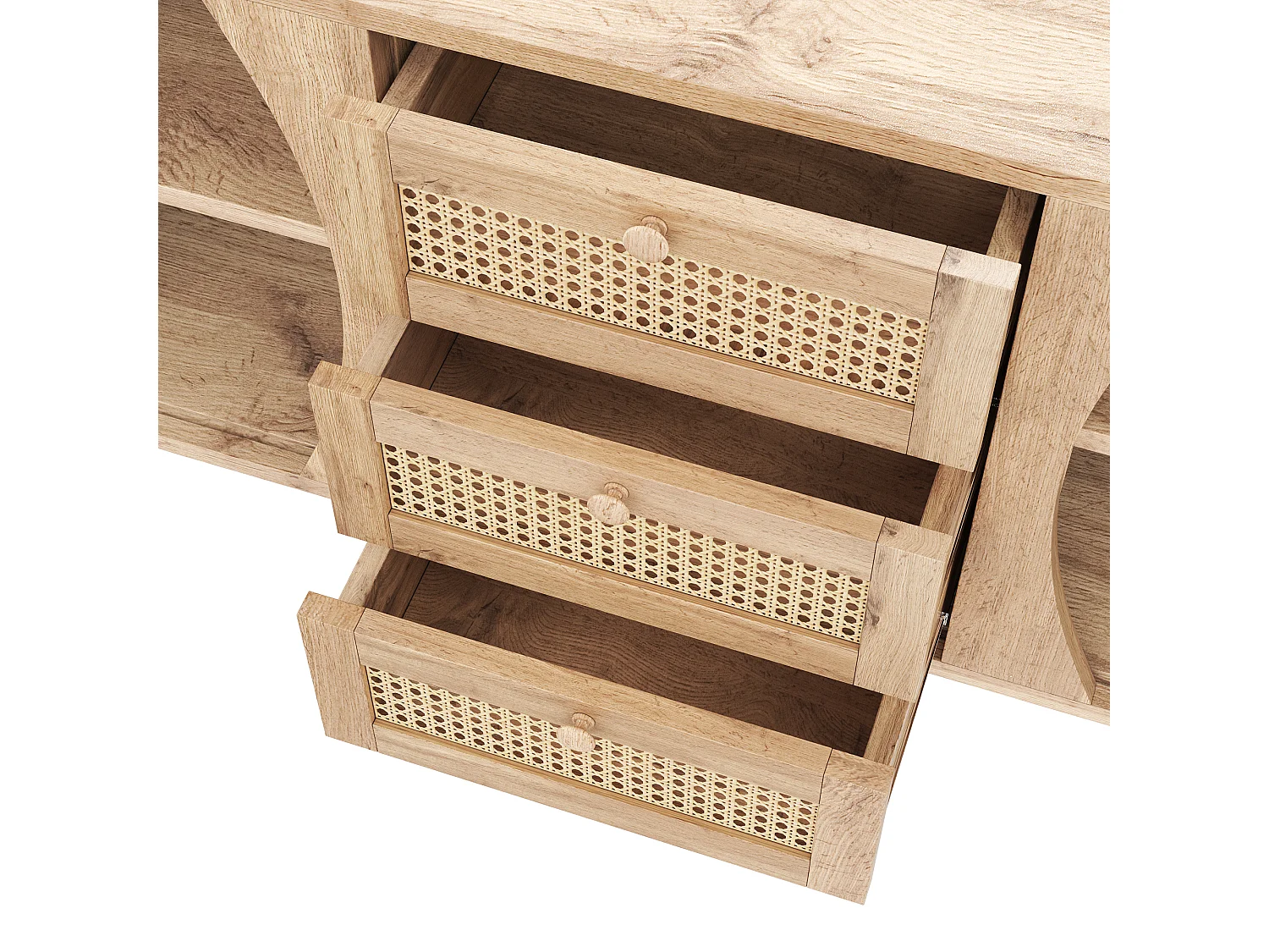 Dressoir met rond designblad 140,5 x 76 x 40 met 3 laden 2 deuren Combineert rustiek en elegantie