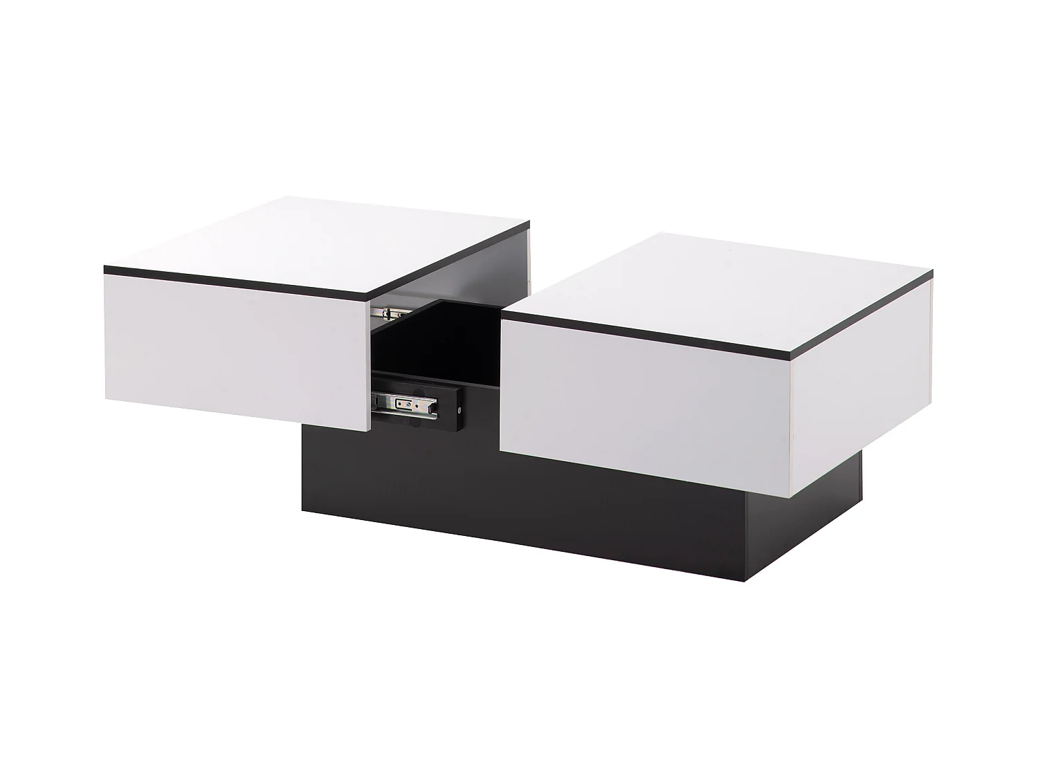 Table basse extensible rectangle blanc et noir laqué avec rangement caché