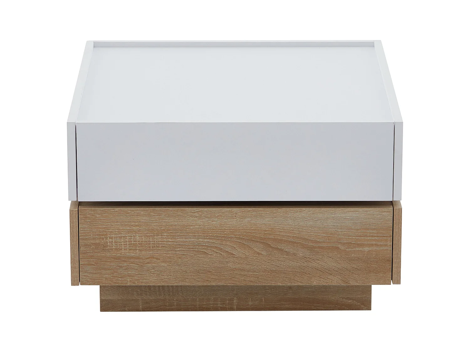 Draaibare salontafel met 2 lades, wit + walnoot, 60x60x38 cm