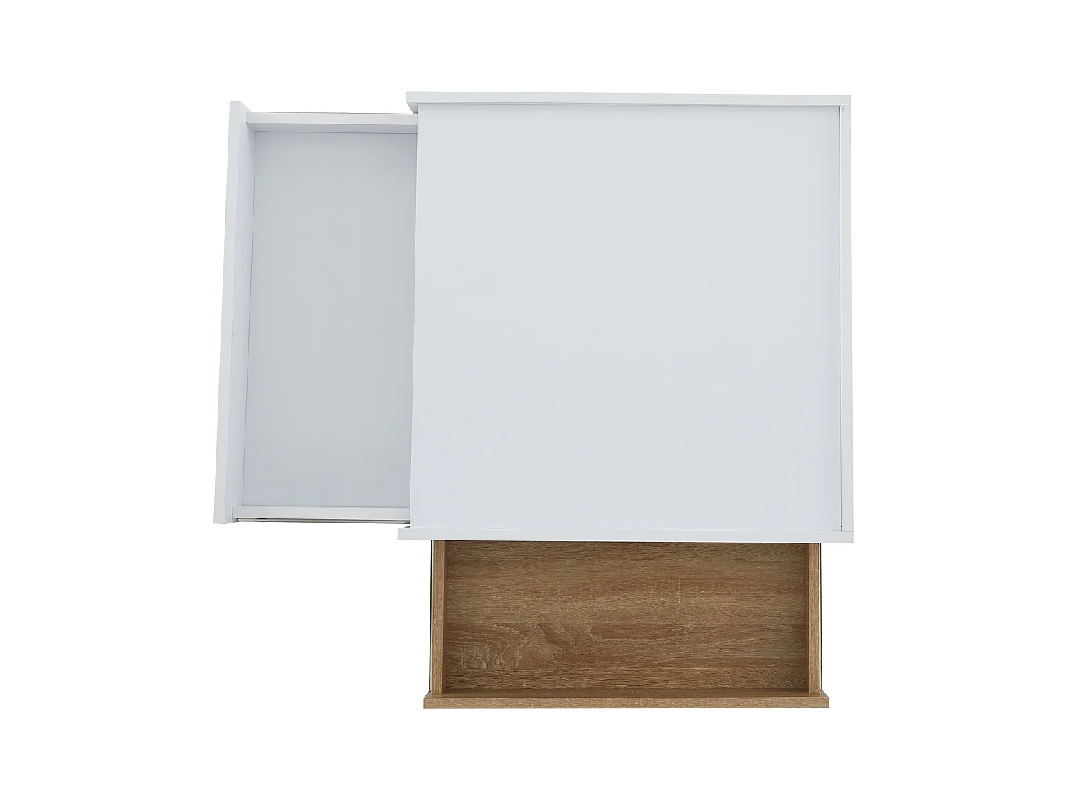 Draaibare salontafel met 2 lades, wit + walnoot, 60x60x38 cm