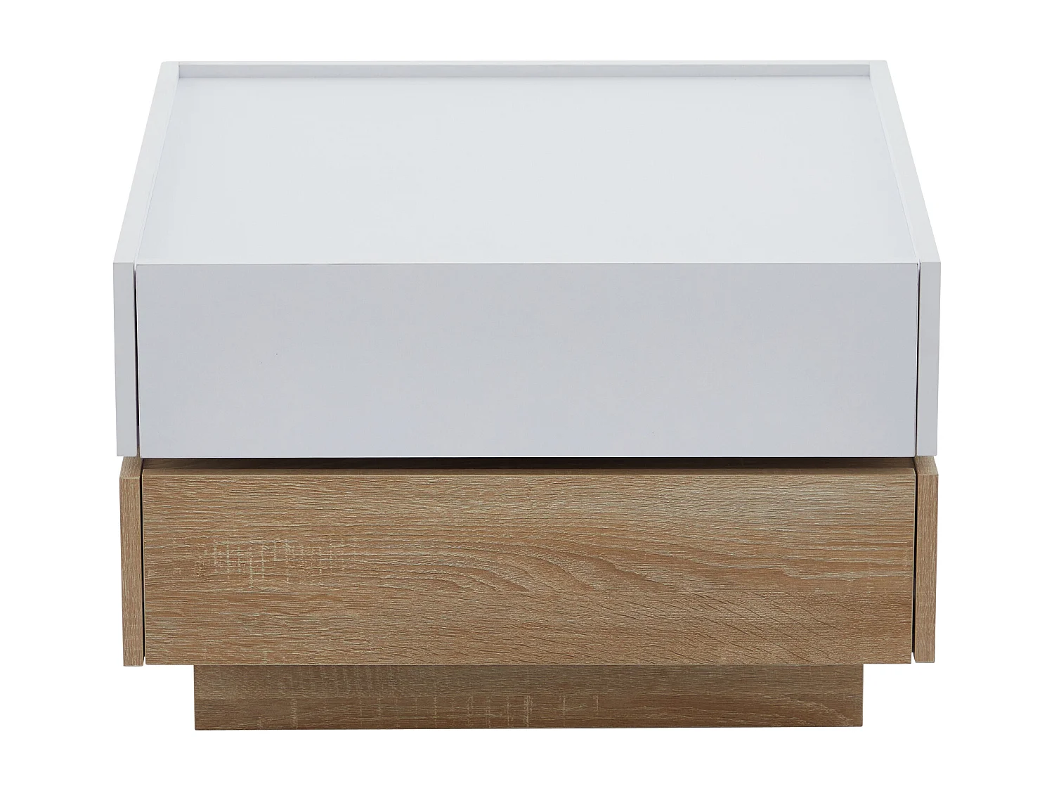 Table basse pivotante avec 2 tiroirs, blanc + noyer, 60x60x38 cm