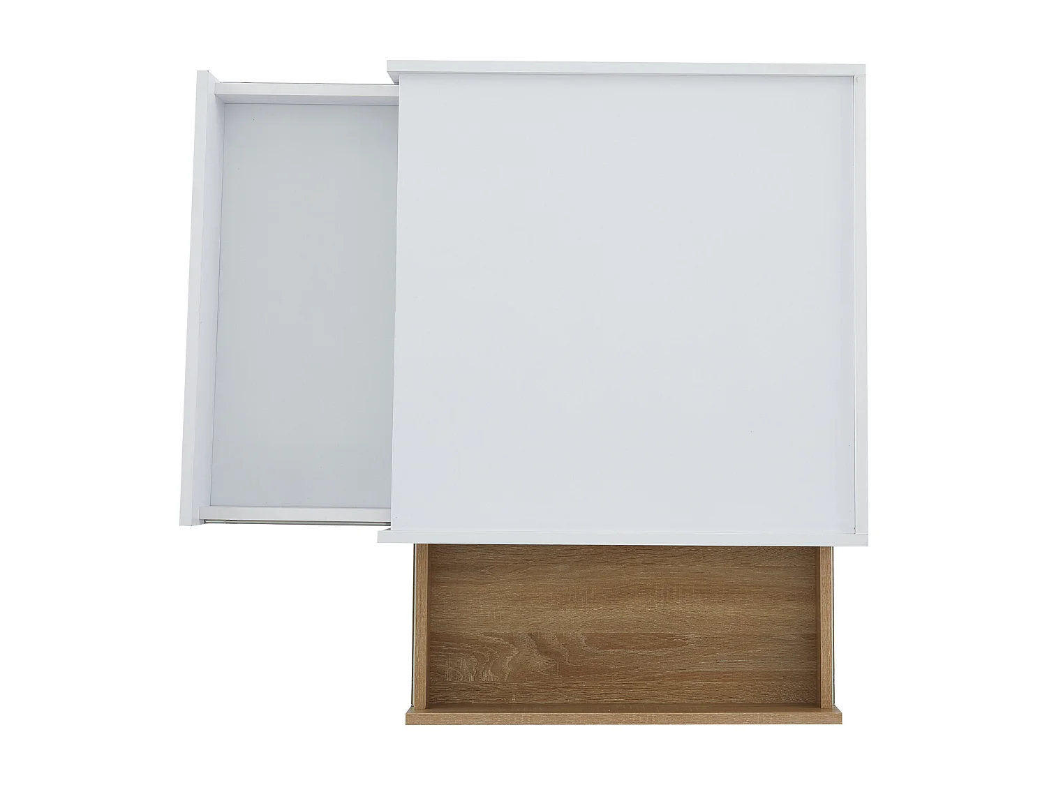 Table basse pivotante avec 2 tiroirs, blanc + noyer, 60x60x38 cm