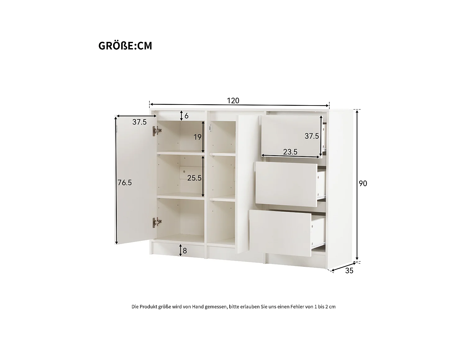 Table basse pivotante avec 2 tiroirs, blanc + noyer, 60x60x38 cm