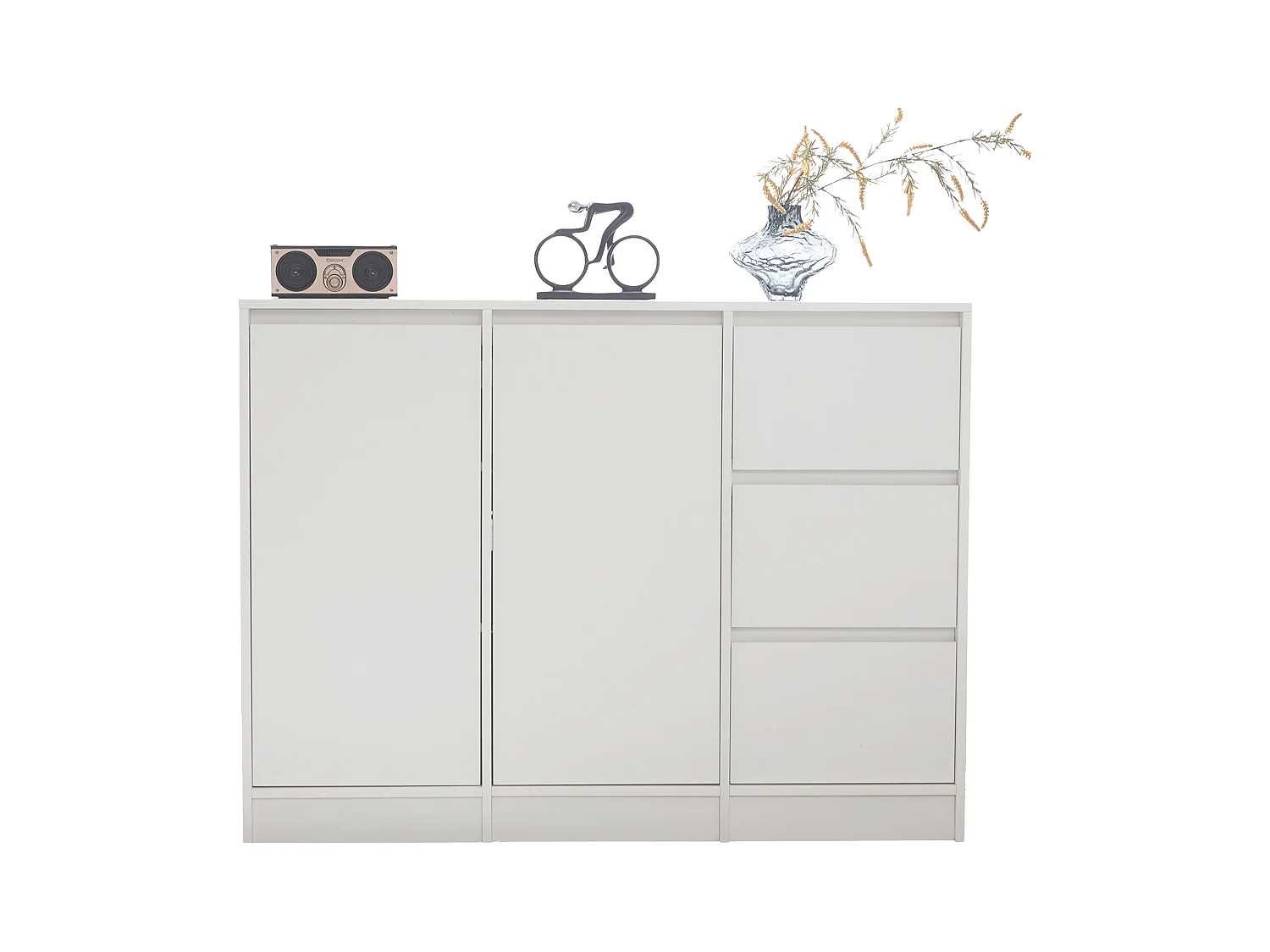 Table basse pivotante avec 2 tiroirs, blanc + noyer, 60x60x38 cm