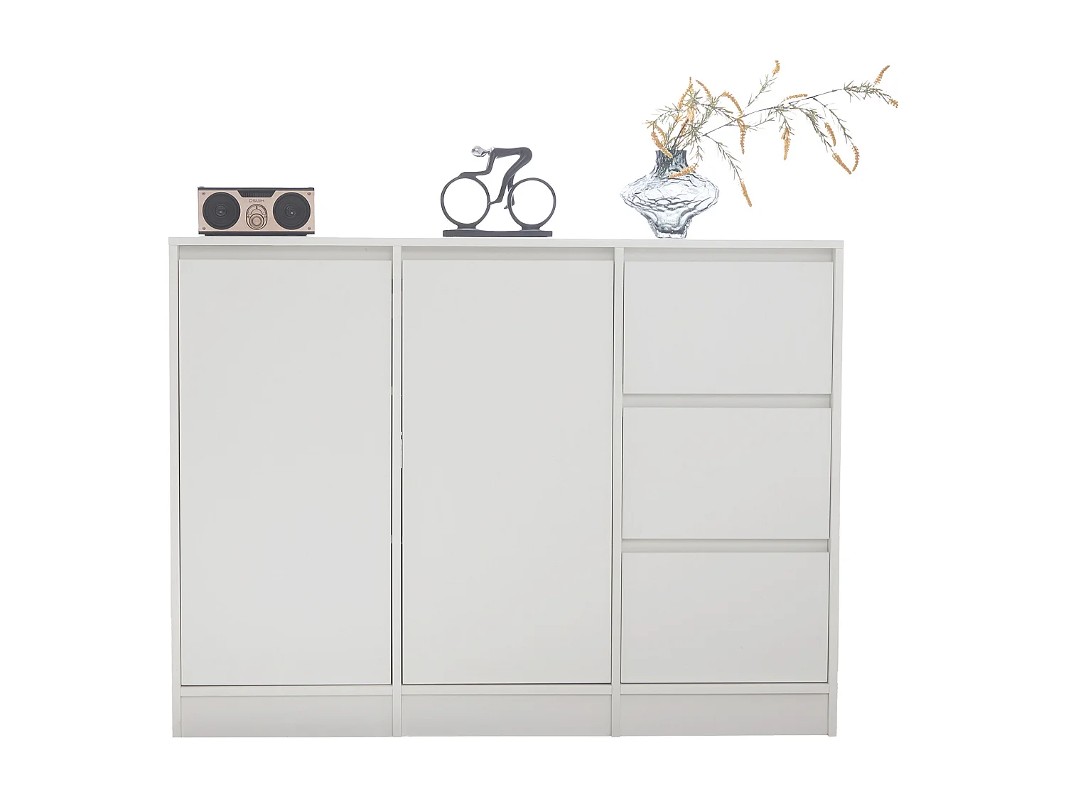 Table basse pivotante avec 2 tiroirs, blanc + noyer, 60x60x38 cm