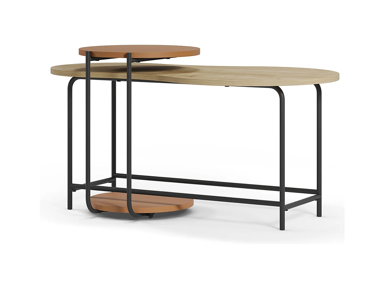 Set de 2 tables basses, tables de salon aspect bois coloris chêne, terracotta et métal coloris noir