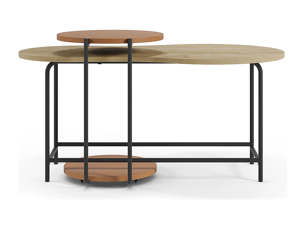 Set de 2 tables basses, tables de salon aspect bois coloris chêne, terracotta et métal coloris noir