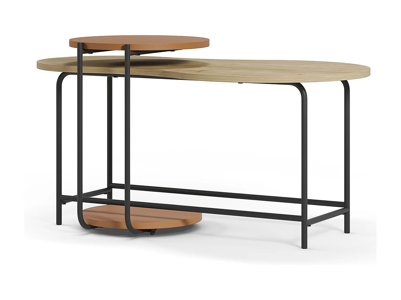 Set de 2 tables basses, tables de salon aspect bois coloris chêne, terracotta et métal coloris noir