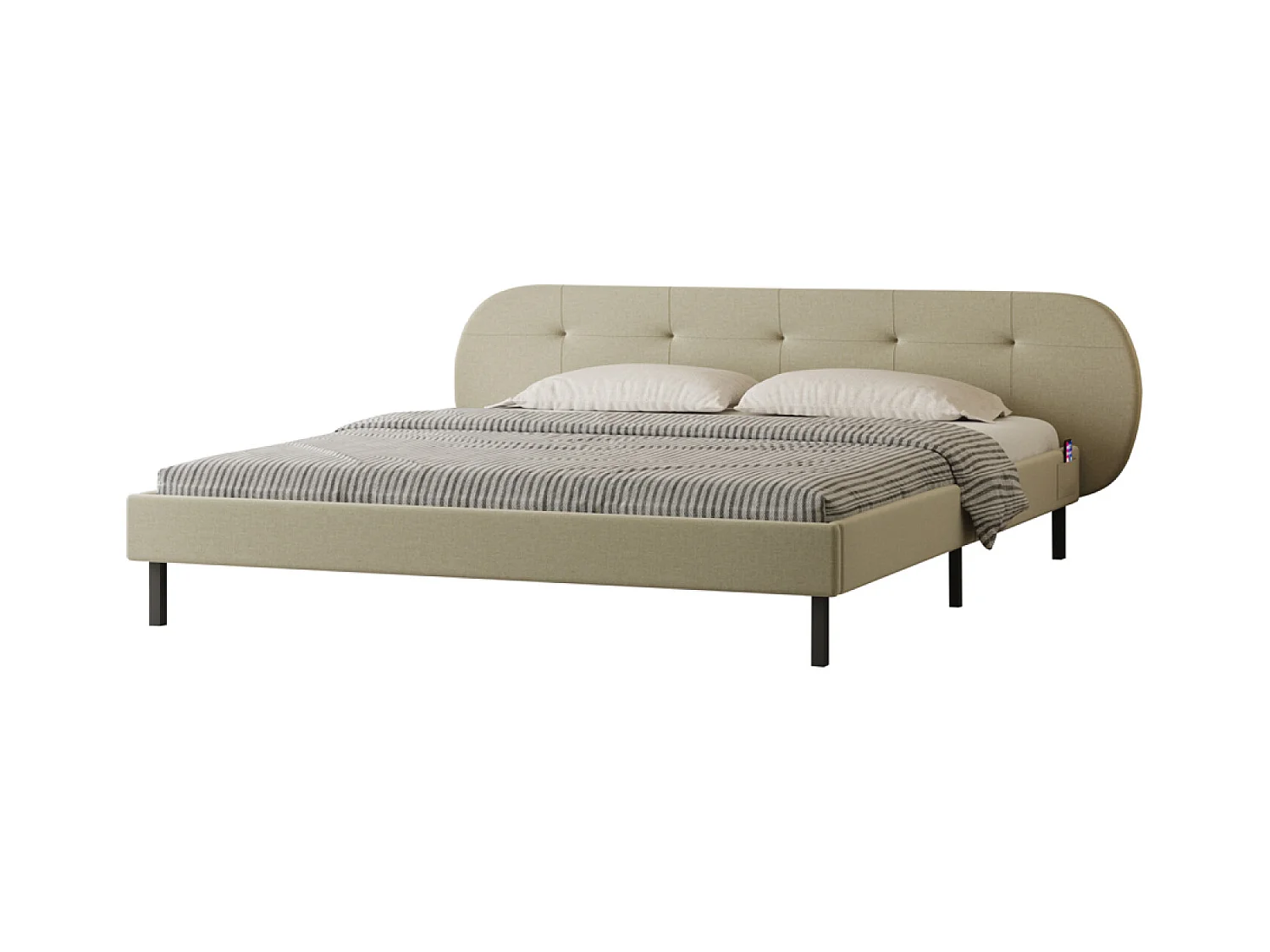 Lit capitonné 140x190cm beige avec tête de lit et sommier TULSA